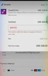 timeOS coupon verification screenshot