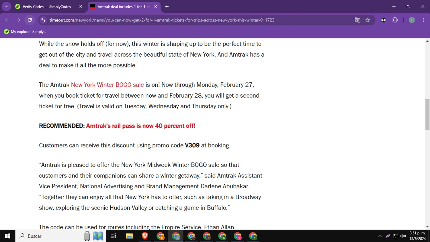 Timeout Offers checkout page showing Timeout Offers discount code box | Screenshot taken by SimplyCodes community member on Jun 13, 2024