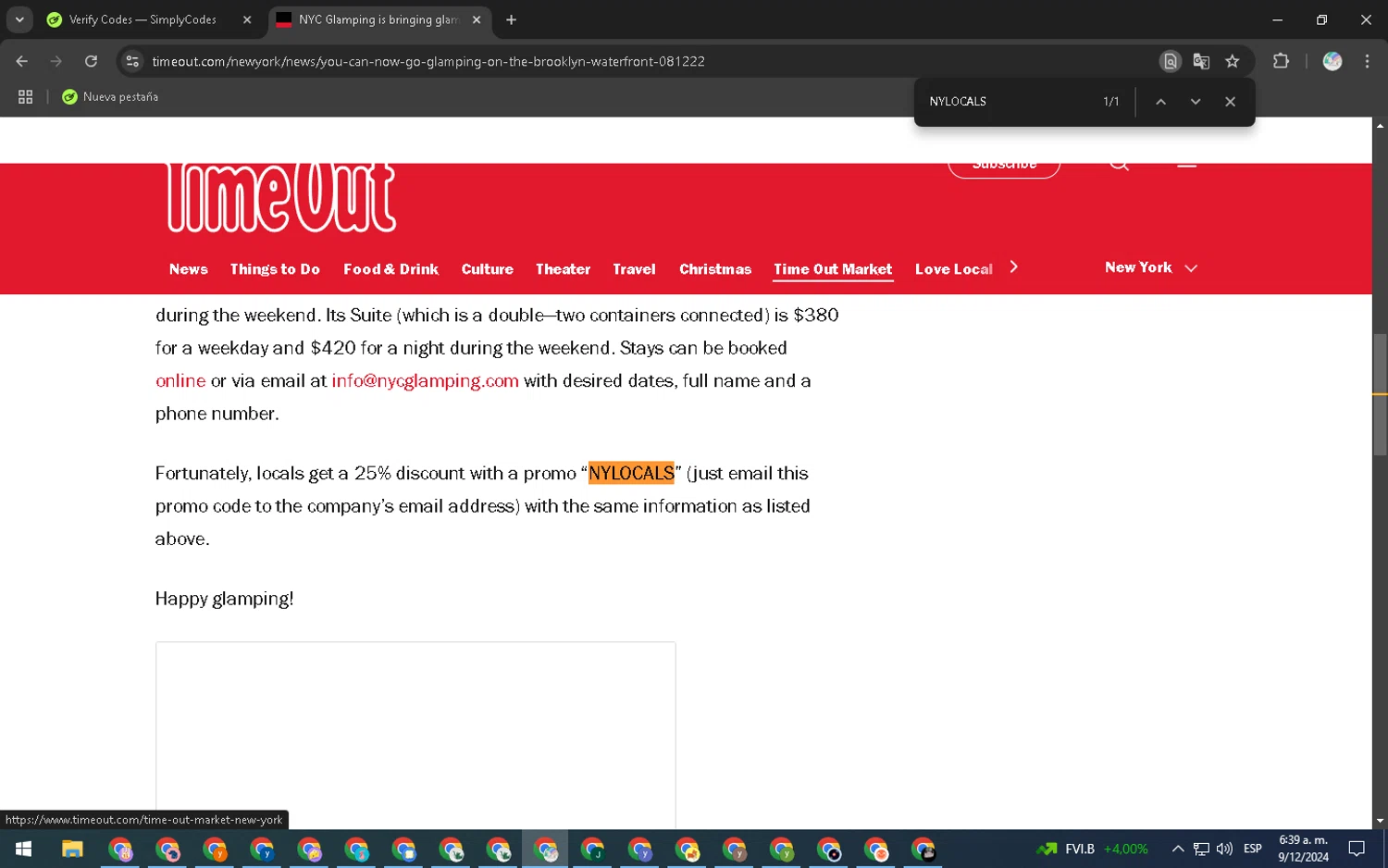 Timeout Offers checkout page showing Timeout Offers discount code box | Screenshot taken by SimplyCodes community member on Dec 9, 2024