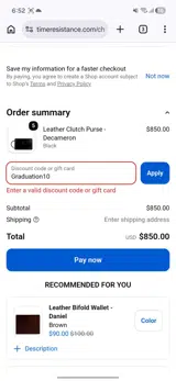 Time Resistance coupon verification screenshot