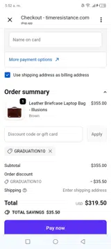 Time Resistance coupon verification screenshot