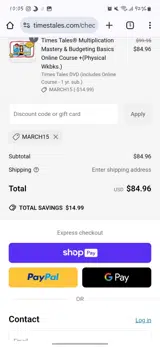 MARCH15 coupon verification screenshot