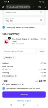 SAVE20 coupon verification screenshot