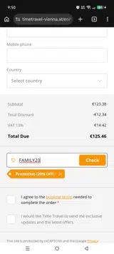 Time Travel Vienna coupon verification screenshot