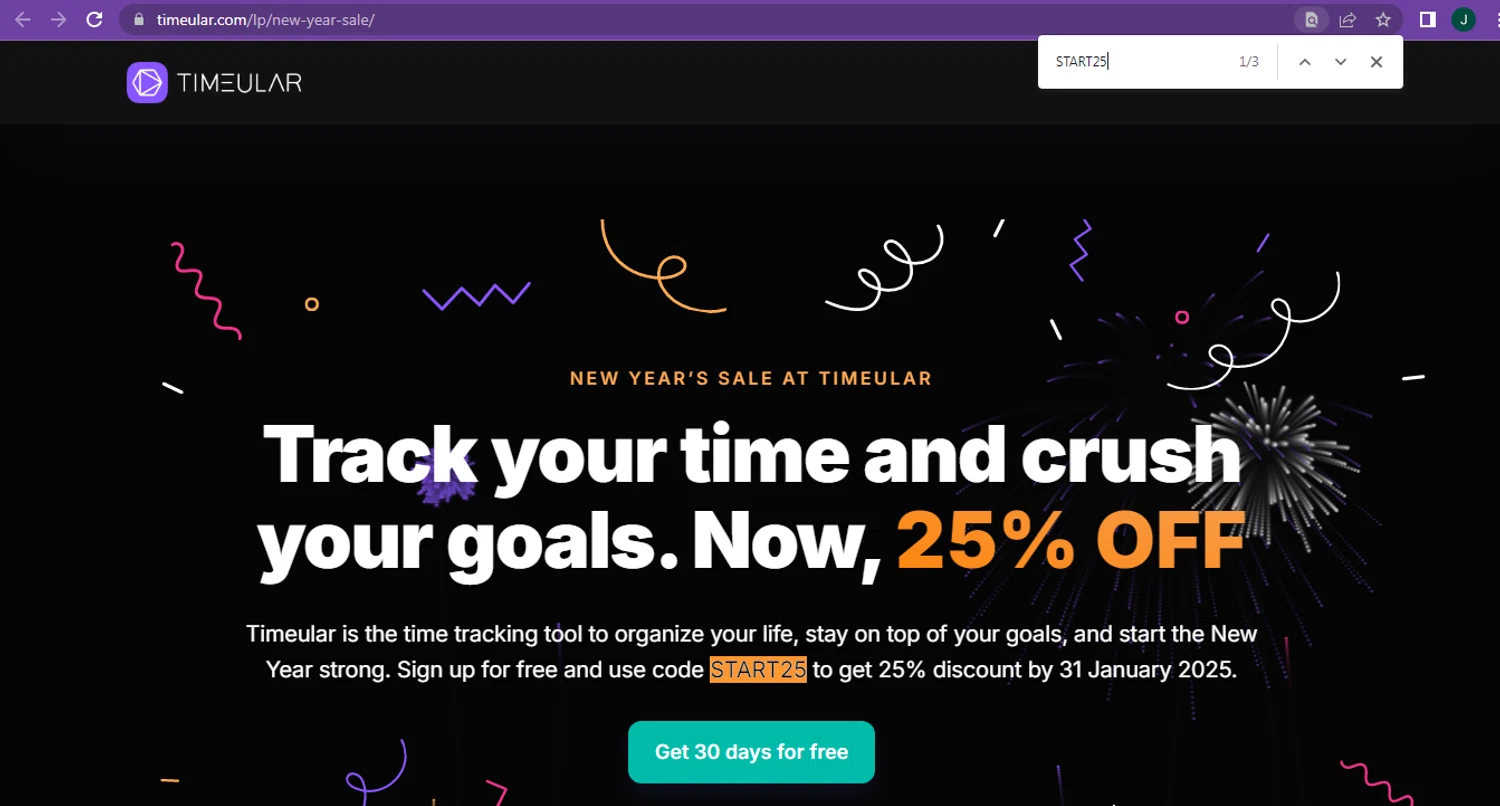 Timeular promo code screenshot showing code START25 applied at Timeular checkout page. Uploaded by SimplyCodes community member Intel_VS_AMD on Feb 7, 2025