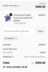 Save30 coupon verification screenshot