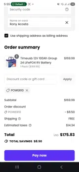 Power10 coupon verification screenshot