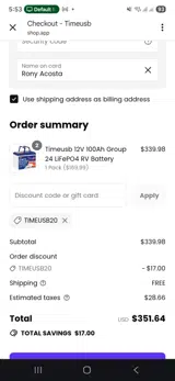 Timeusb20 coupon verification screenshot