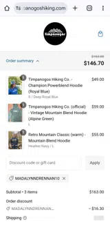 Timpanogos Hiking Co coupon verification screenshot