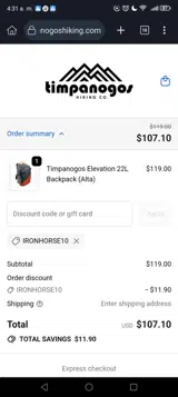 Timpanogos Hiking Co coupon verification screenshot