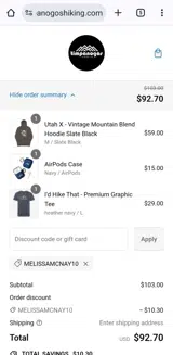 Timpanogos Hiking Co coupon verification screenshot