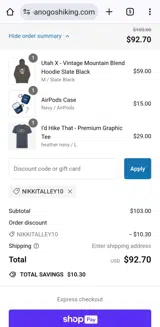 Timpanogos Hiking Co coupon verification screenshot