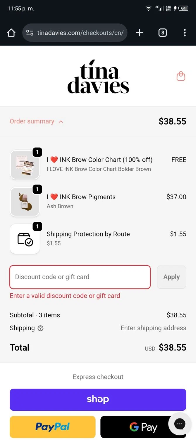 Tina Davies discount code screenshot showing code SAVE10 applied at Tina Davies checkout page. Uploaded by SimplyCodes community member Sasuk3 on Oct 31, 2025
