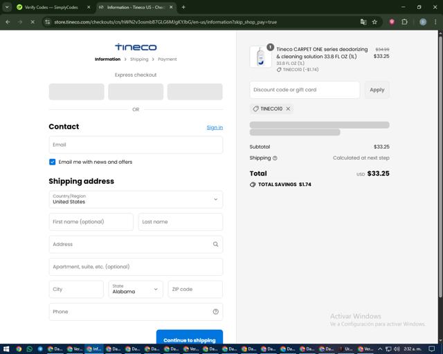Tineco US checkout page showing Tineco US promo code box | Screenshot taken by SimplyCodes community member on Sep 13, 2025