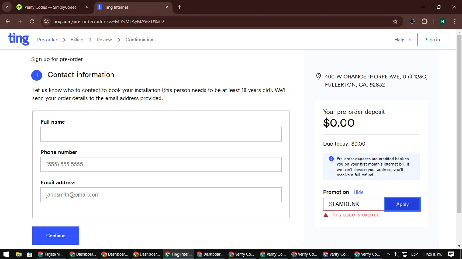 Ting coupon code screenshot showing code SLAMDUNK applied at Ting checkout page. Uploaded by SimplyCodes community member nataaokiiii on Feb 24, 2025