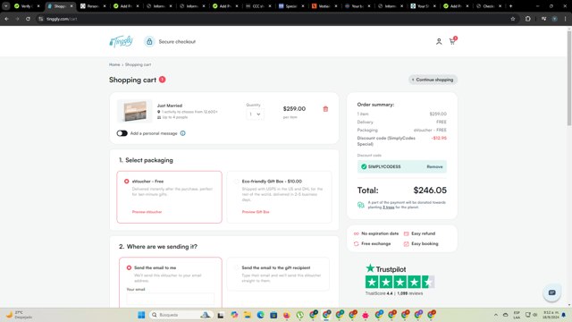 Tinggly checkout page showing Tinggly discount code box | Screenshot taken by SimplyCodes community member on Sep 18, 2024