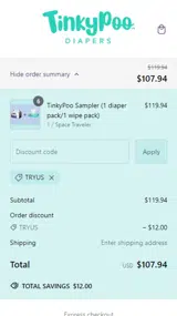 TRYUS coupon verification screenshot