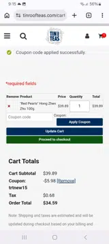 Tin Roof Teas coupon verification screenshot
