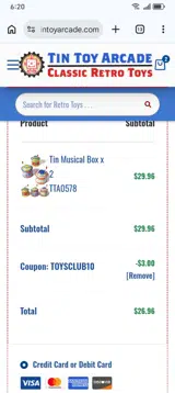 toysclub10 coupon verification screenshot