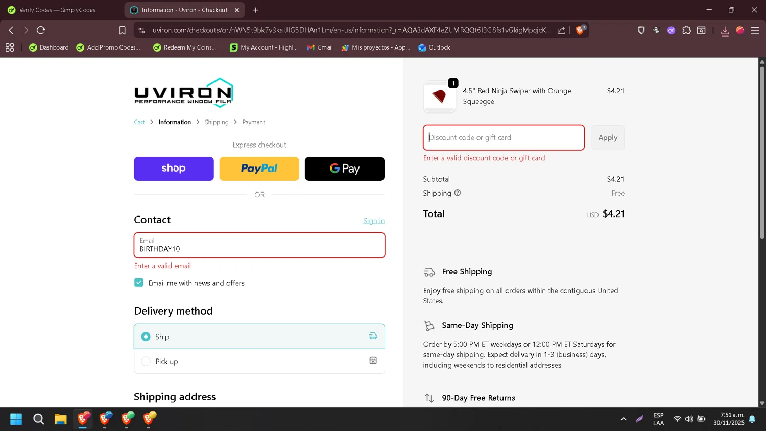 Uviron discount code screenshot showing code SAVE15 applied at Uviron checkout page. Uploaded by SimplyCodes community member Wukong on Nov 30, 2025