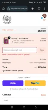 Tiny and Snail coupon verification screenshot