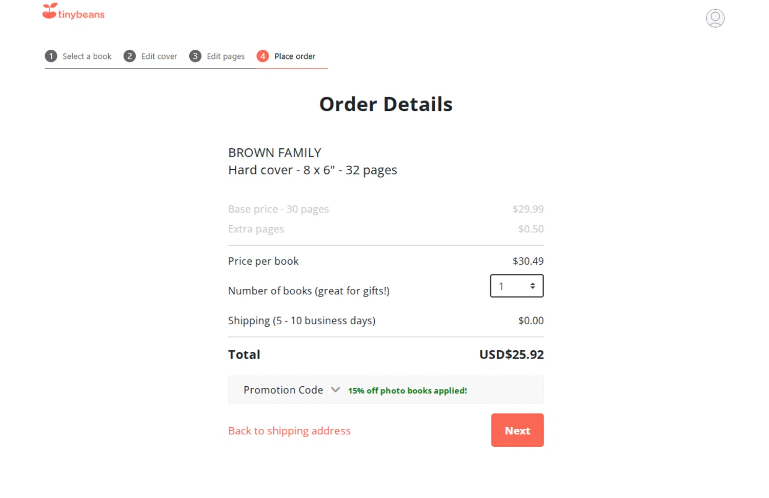 Tinybeans discount code screenshot showing code TBPHOTO applied at Tinybeans checkout page. Uploaded by SimplyCodes community member QuestNavigator1687 on Oct 19, 2025