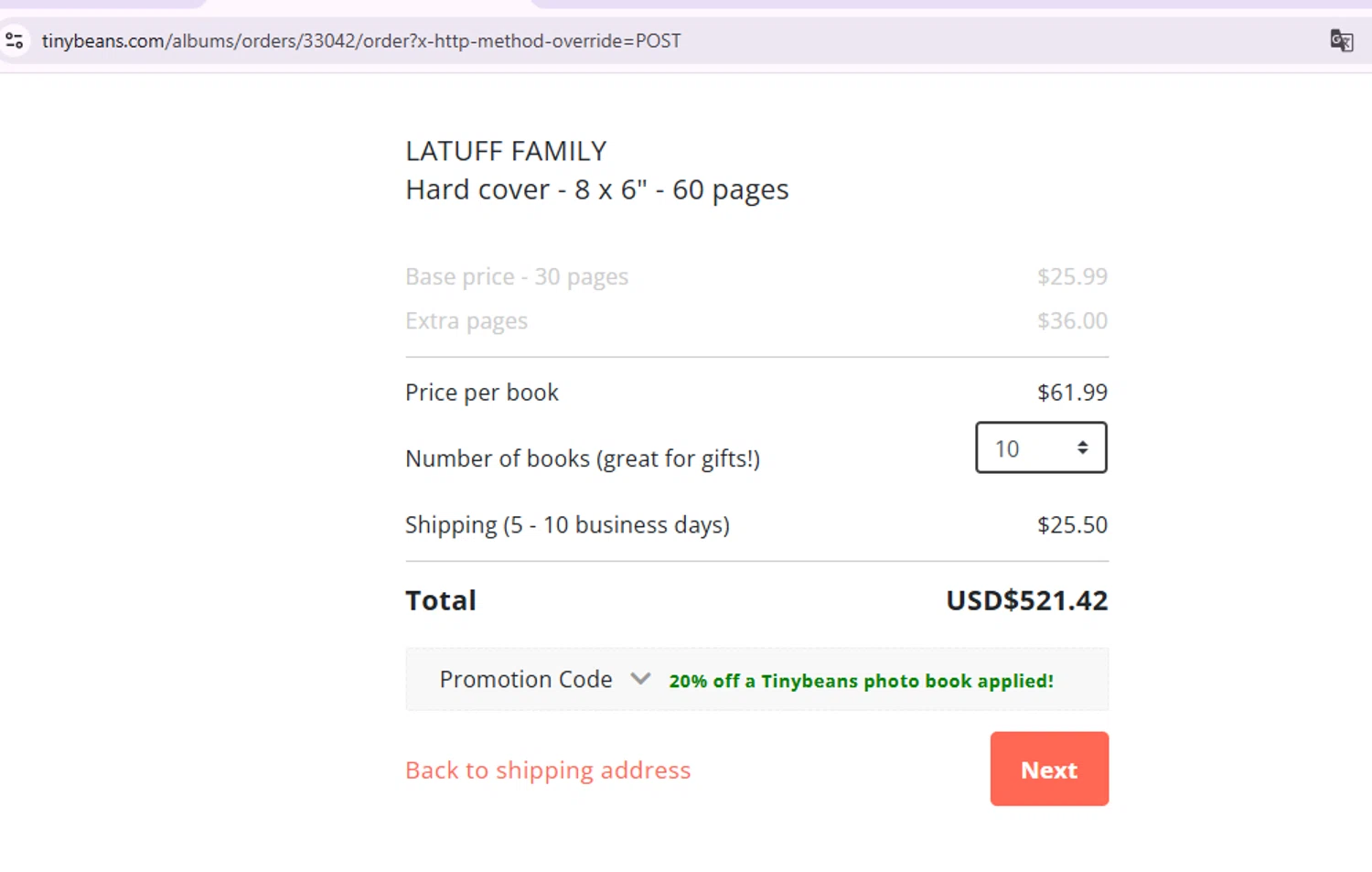 Tinybeans checkout page showing Tinybeans discount code box | Screenshot taken by SimplyCodes community member on Jan 21, 2026