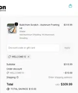 WELCOME10 coupon verification screenshot