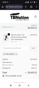 WELCOME15 coupon verification screenshot