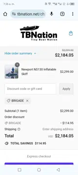 BRIGADE coupon verification screenshot