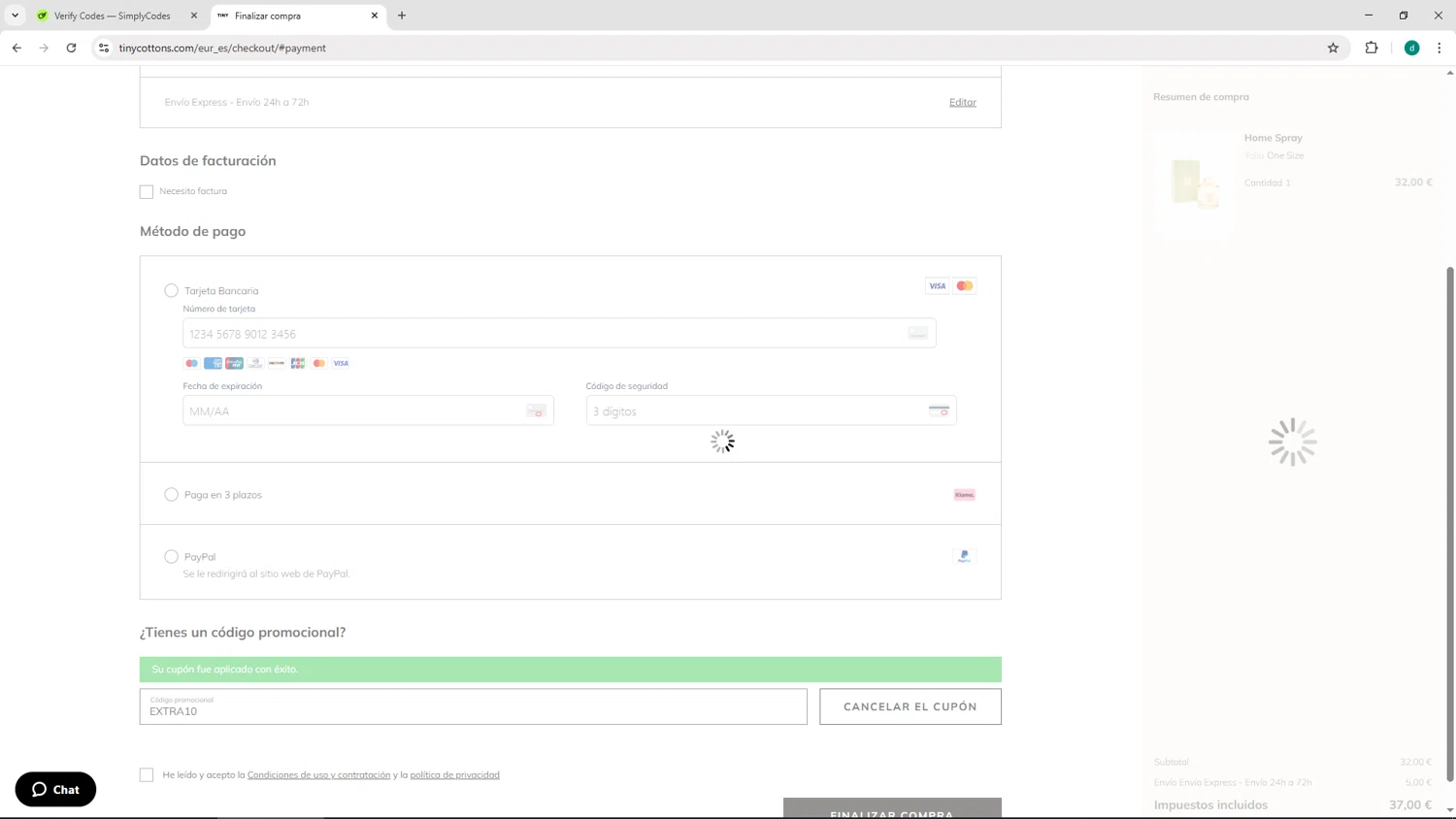 TinyCottons coupon code screenshot showing code EXTRA10 applied at TinyCottons checkout page. Uploaded by SimplyCodes community member HEROESCUDA on Sep 16, 2025