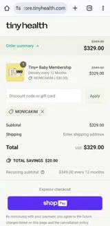 Monicakim coupon verification screenshot