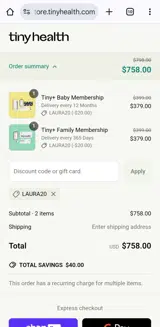 Laura20 coupon verification screenshot