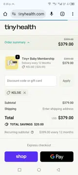 Kelsie coupon verification screenshot