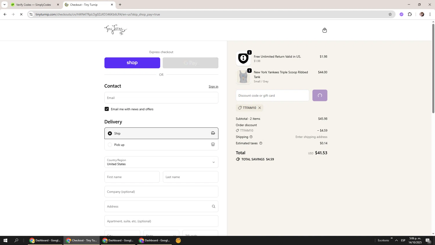 Tiny Turnip discount code screenshot showing code TTFAM10 applied at Tiny Turnip checkout page. Uploaded by SimplyCodes community member Levi_Ackerman on Oct 14, 2025