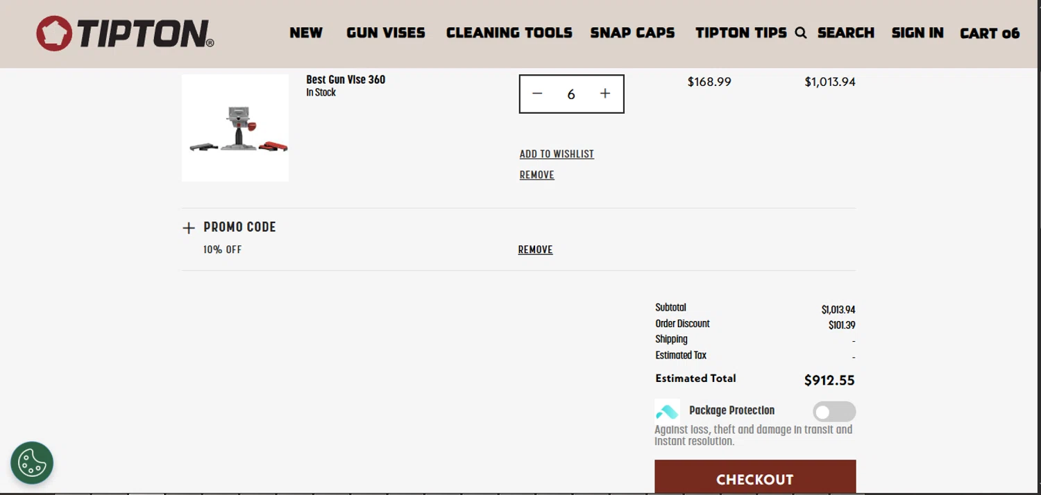 Tipton checkout page showing Tipton promo code box | Screenshot taken by SimplyCodes community member on Feb 19, 2026