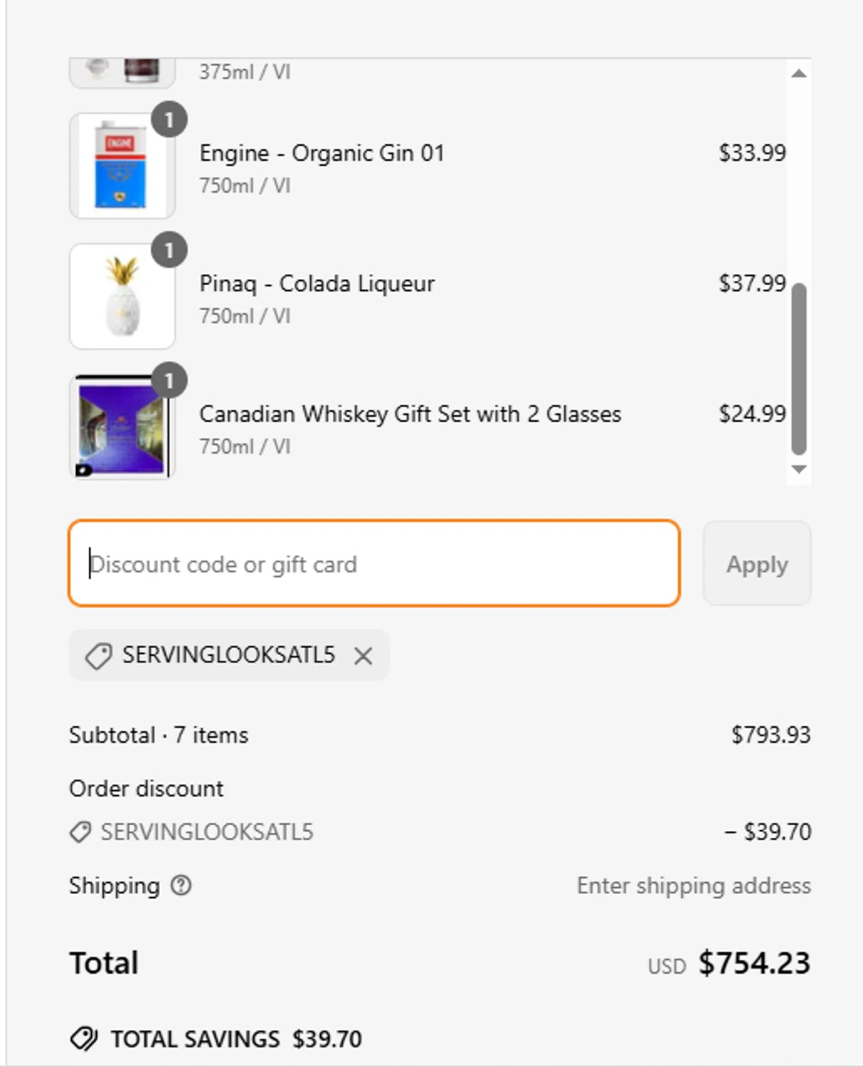 Tipxy coupon code screenshot showing code SERVINGLOOKSATL5 applied at Tipxy checkout page. Uploaded by SimplyCodes community member MoneyFalcon5538 on Apr 4, 2025
