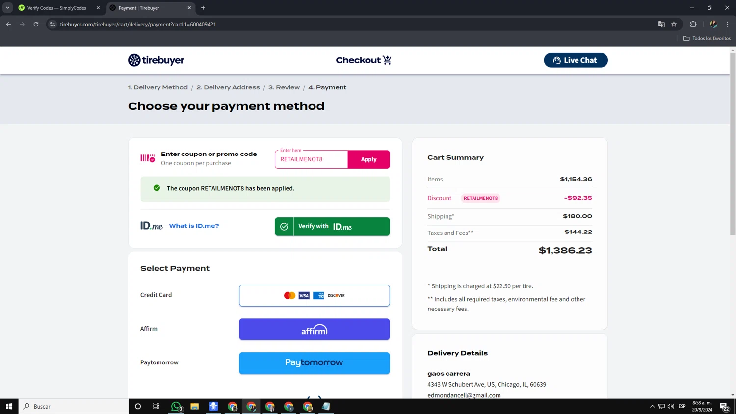 where to use TireBuyer promo code box