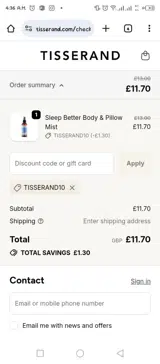 tisserand10 coupon verification screenshot