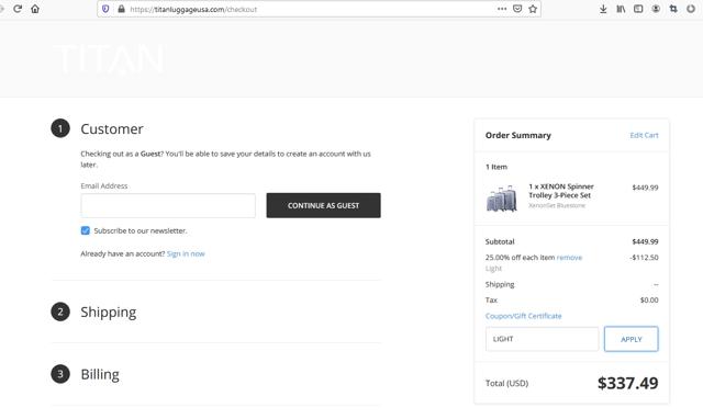 TITAN SHOP checkout page showing TITAN SHOP coupon code box | Screenshot taken by SimplyCodes community member on Jan 4, 2021