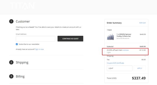 TITAN SHOP checkout page showing TITAN SHOP coupon code box | Screenshot taken by SimplyCodes community member on Jun 17, 2021