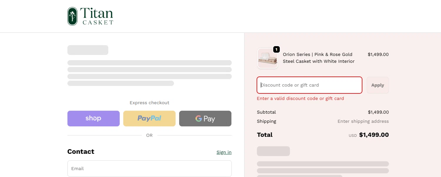 Titan Casket discount code screenshot showing code Bfcm100 applied at Titan Casket checkout page. Uploaded by SimplyCodes community member DealPilot7721 on Dec 22, 2025