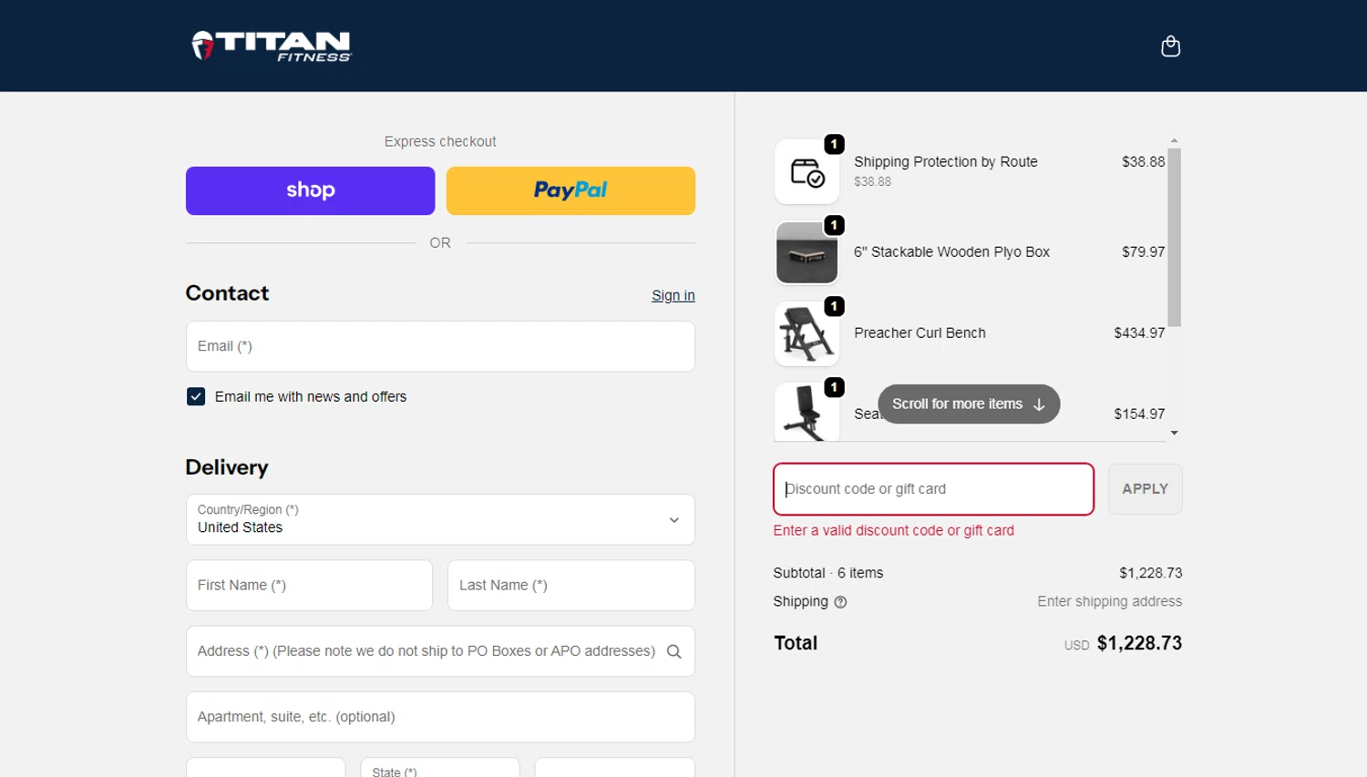 Titan Fitness discount code screenshot showing code UNLOCK35%OFF applied at Titan Fitness checkout page. Uploaded by SimplyCodes community member oliveririarte on Dec 8, 2025