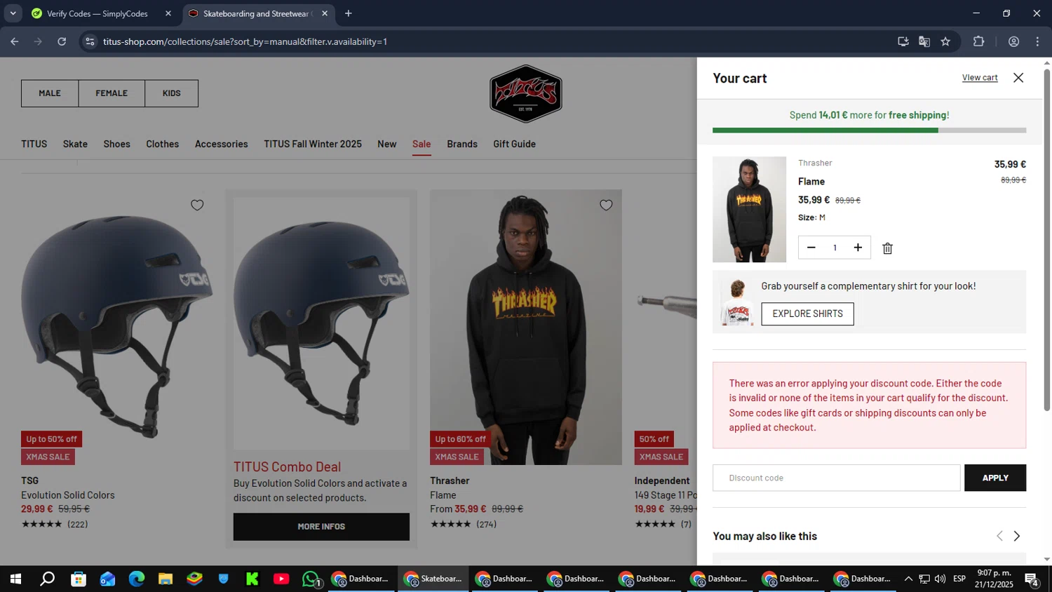 Titus promo code screenshot showing code D11CJ3TK4GB applied at Titus checkout page. Uploaded by SimplyCodes community member RebateCaptain6440 on Dec 22, 2025