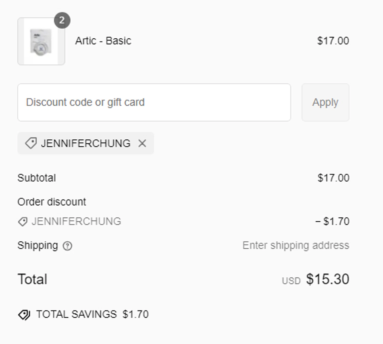 TIY Hair Ties discount code screenshot showing code JENNIFERCHUNG applied at TIY Hair Ties checkout page. Uploaded by SimplyCodes community member PennyScout6137 on Feb 15, 2025