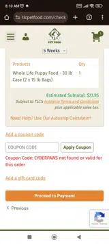 CYBERPAWS coupon verification screenshot