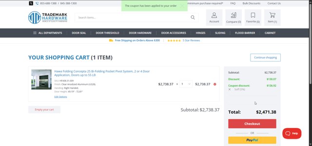 Trademark Hardware checkout page showing Trademark Hardware discount code box | Screenshot taken by SimplyCodes community member on Jun 11, 2025
