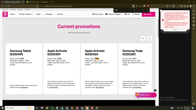 T-Mobile checkout page showing T-Mobile promo code box | Screenshot taken by SimplyCodes community member on Aug 17, 2025