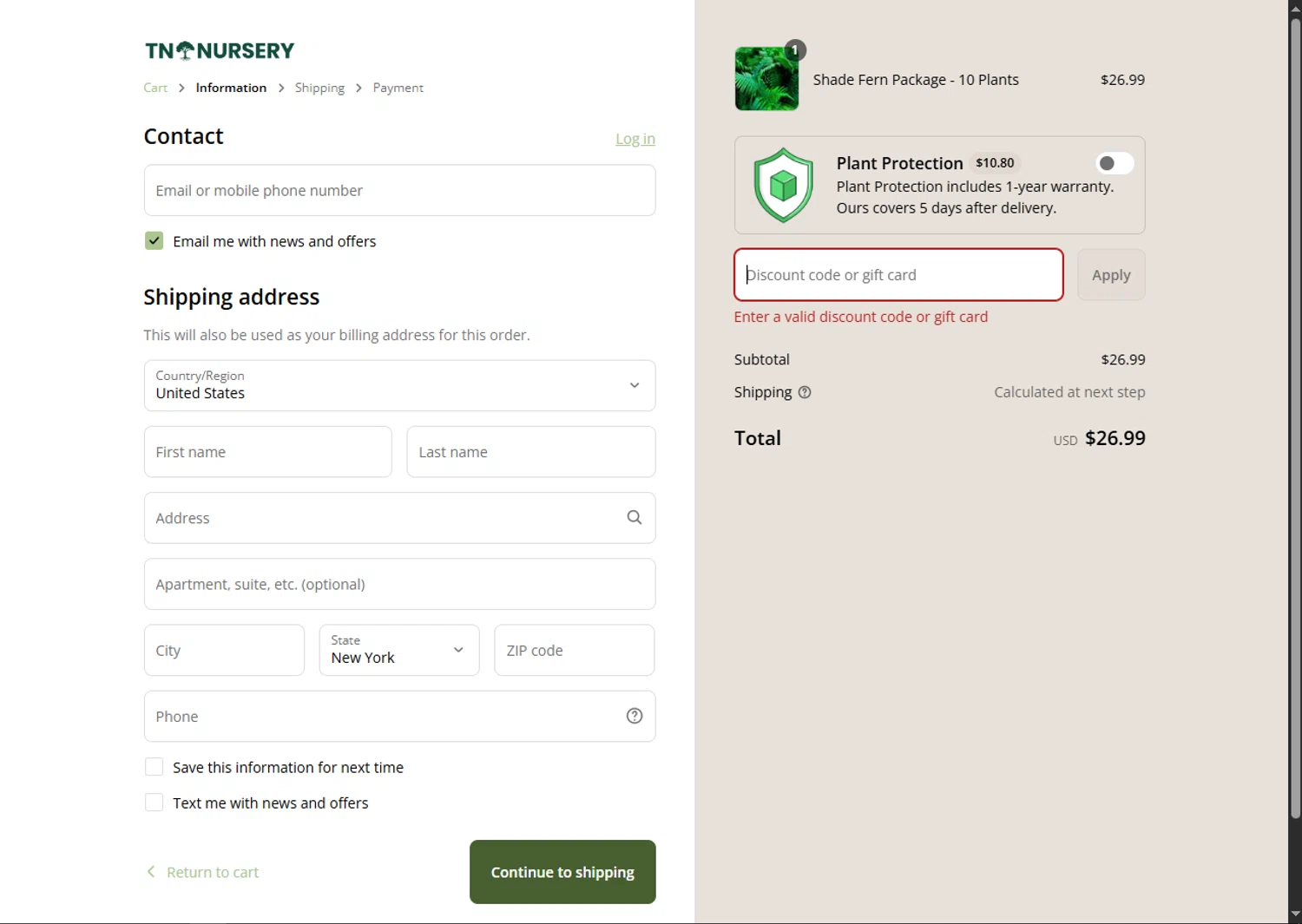 Tn Nursery discount code screenshot showing code SAVE5 applied at Tn Nursery checkout page. Uploaded by SimplyCodes community member GoldPhoenix3793 on Sep 8, 2025
