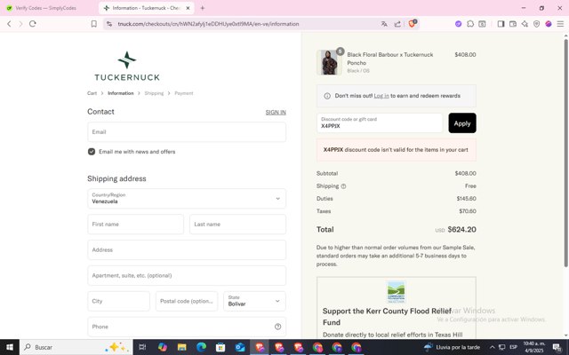 Tuckernuck checkout page showing Tuckernuck promo code box | Screenshot taken by SimplyCodes community member on Sep 4, 2025